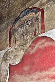 Bagan Myanmar. Sulamani temple. seated Buddha flanked by disciples. 